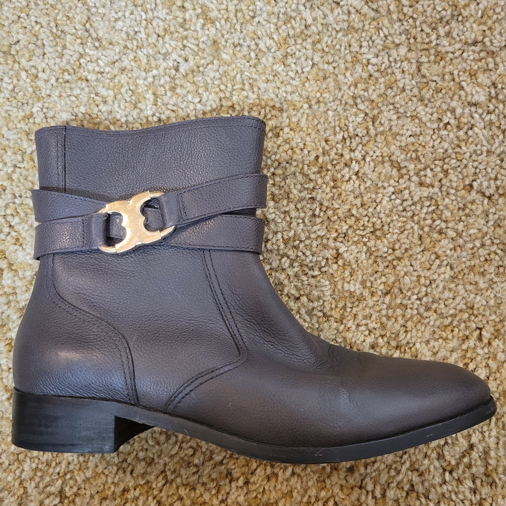 Tory Burch Gray Ankle Boots with Gold Accent
